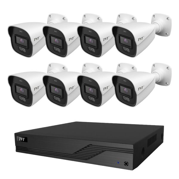 Комплект IP-відеонагляду на 8 камер TVT IP-Video Kit 8x4Mp (B) PoE: 8 циліндричних 4Mp відеокамер + 8-канальний 6Mp відеореєстратор (77-00328-3) 77-00328-3 фото